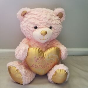 Valentine's Day Plush Teddy Bear 15" Pink Cream Gold You Are My Sunshine